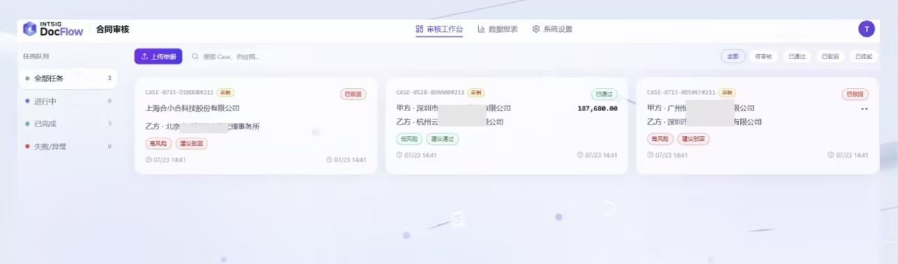 INTSIG DocFlow Agent合同审核全流程示意图